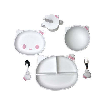 6pcs সিলিকন বেবি ফিডিং সেট বিড়ালছানা আকার BPA ফ্রি সাকশন বাটি এবং প্লেট